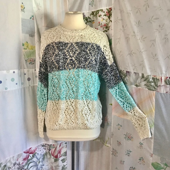 NWT Sequin Color Block Open Knit Sweater - Picture 1 of 7